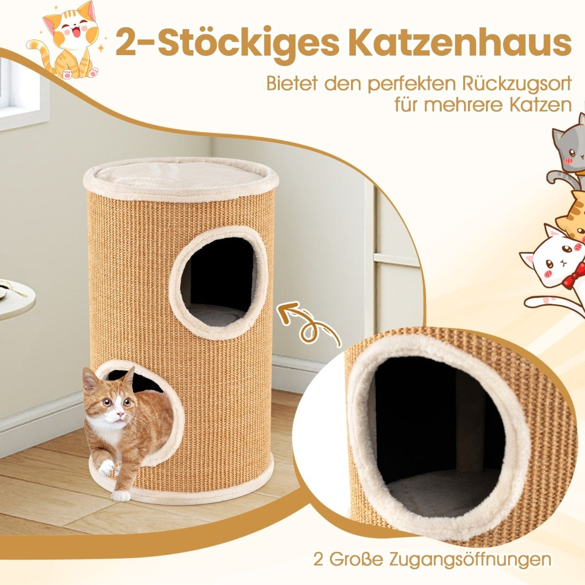 Cat Tower with Sisal Scratching Board & 3 Hideouts