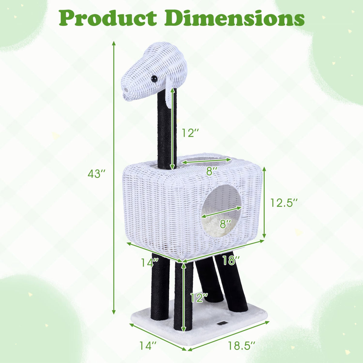 Cat Tree 110 cm, Rattan Condo, Sisal Scratching Posts