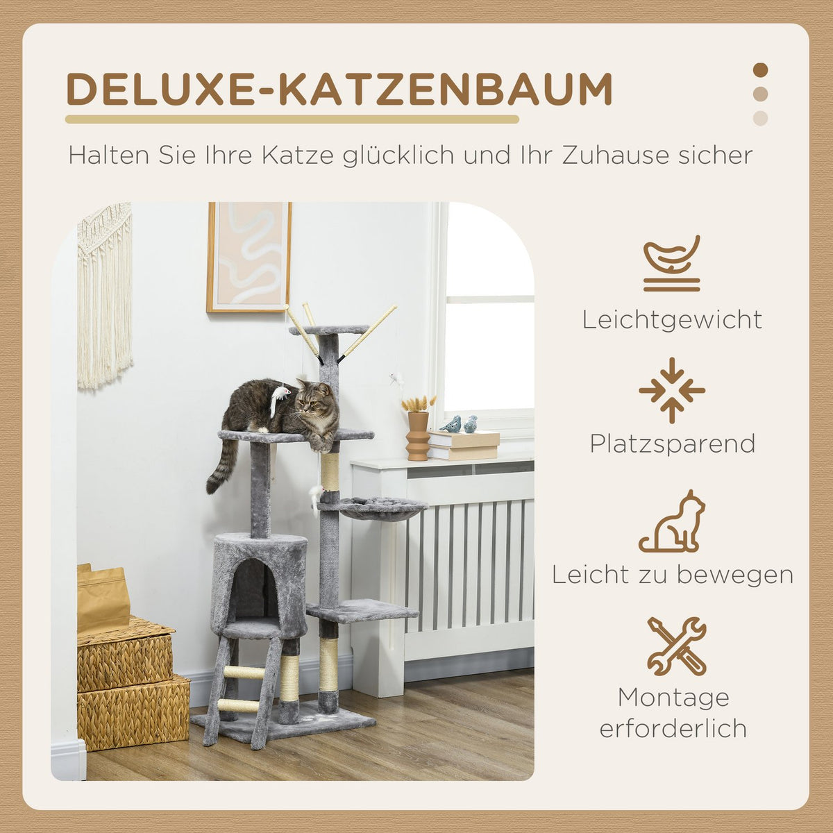 Cat Tree 134.2 cm High Scratching Post Cat Scratching Post Climbing Tree Cat Stairs 4 Toys Grey+White |
