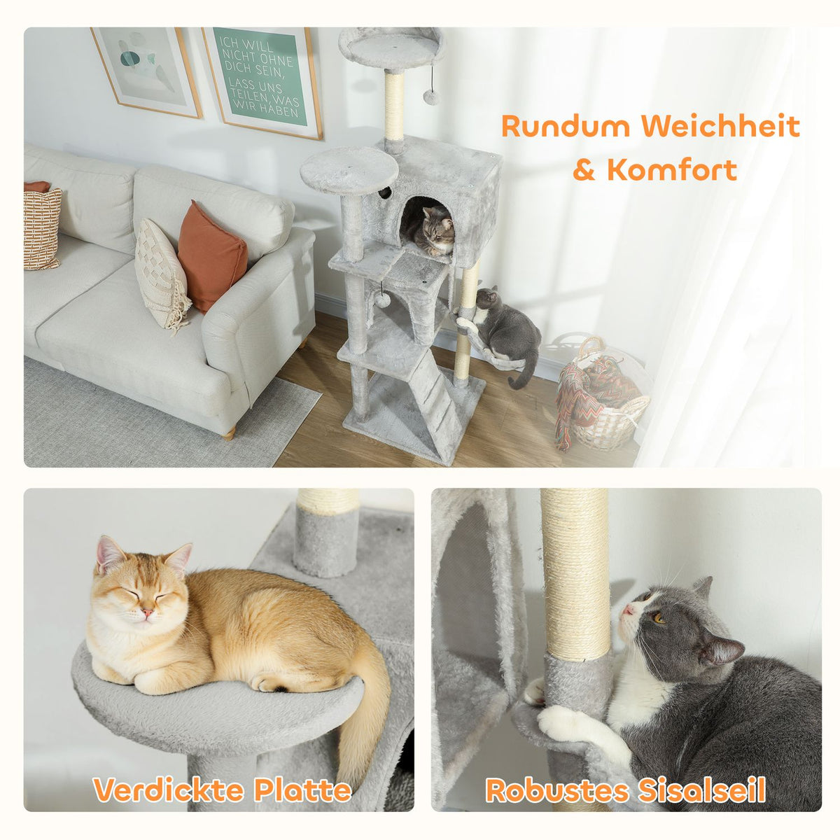 Cat Tree 160cm, Multi-Level, Sisal Posts, Hammock, Platforms
