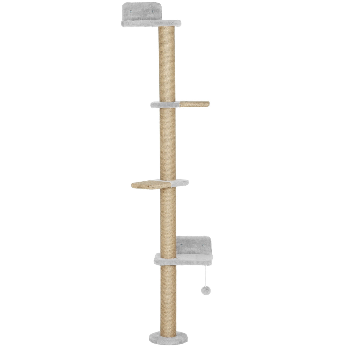 Cat Tree, 5-Level, Sisal Posts, Plush Fabric, Light Gray