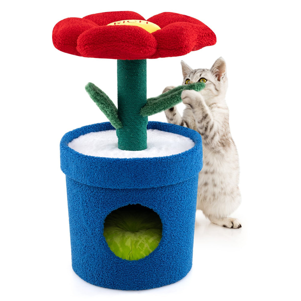 Cat Tree For Indoor Cats, Flower Condo, Padded Perch, Red