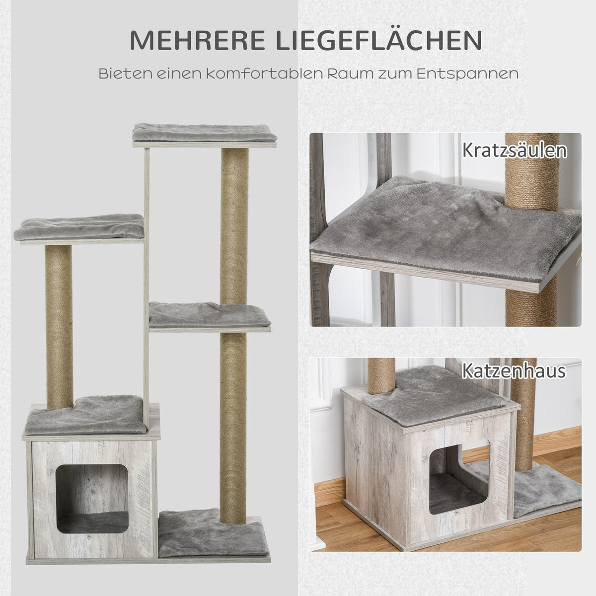 Cat Tree Multi-Tier Scratching Post Cat Furniture Activity Center Jute Plush Gray 67X38.5X114Cm