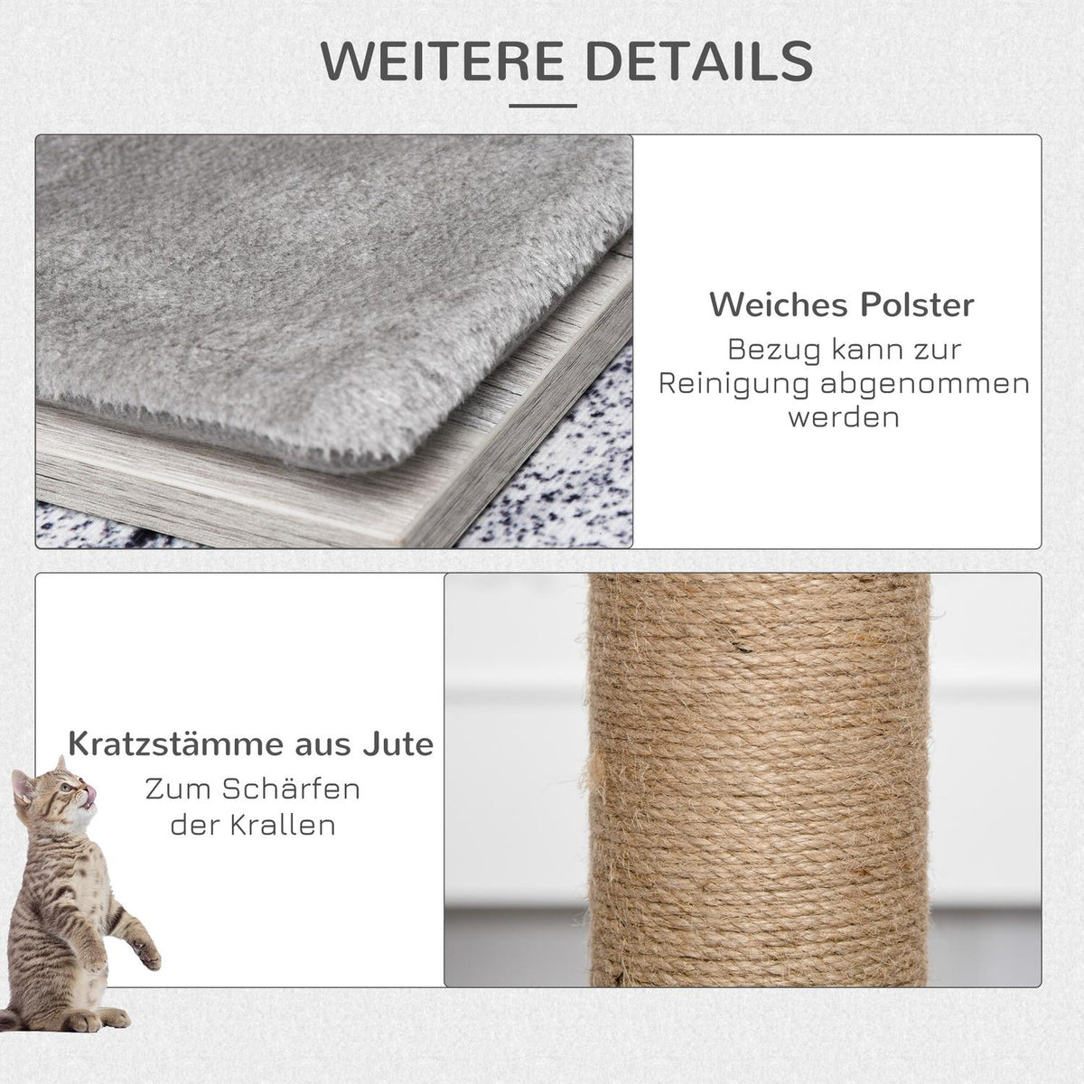 Cat Tree Multi-Tier Scratching Post Cat Furniture Activity Center Jute Plush Gray 67X38.5X114Cm