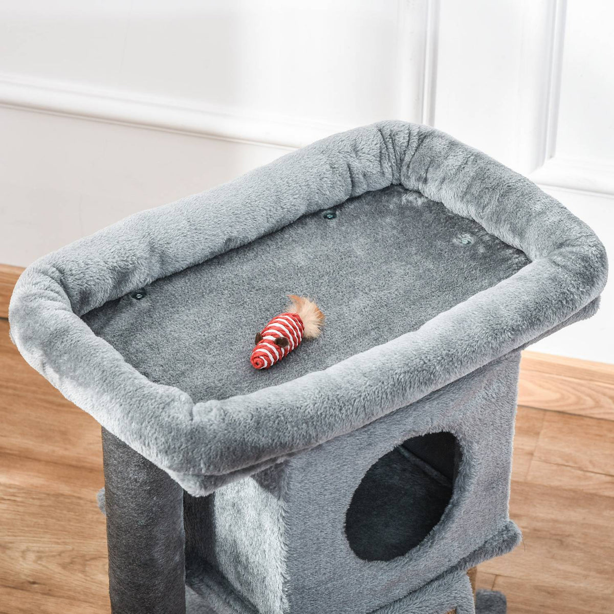 Cat Tree Scratching Board With Jute Scratching Mat, Perch, Hanging Ball, Door Hole, Mdf Plush Jute, Light Gray, 40X40X57Cm