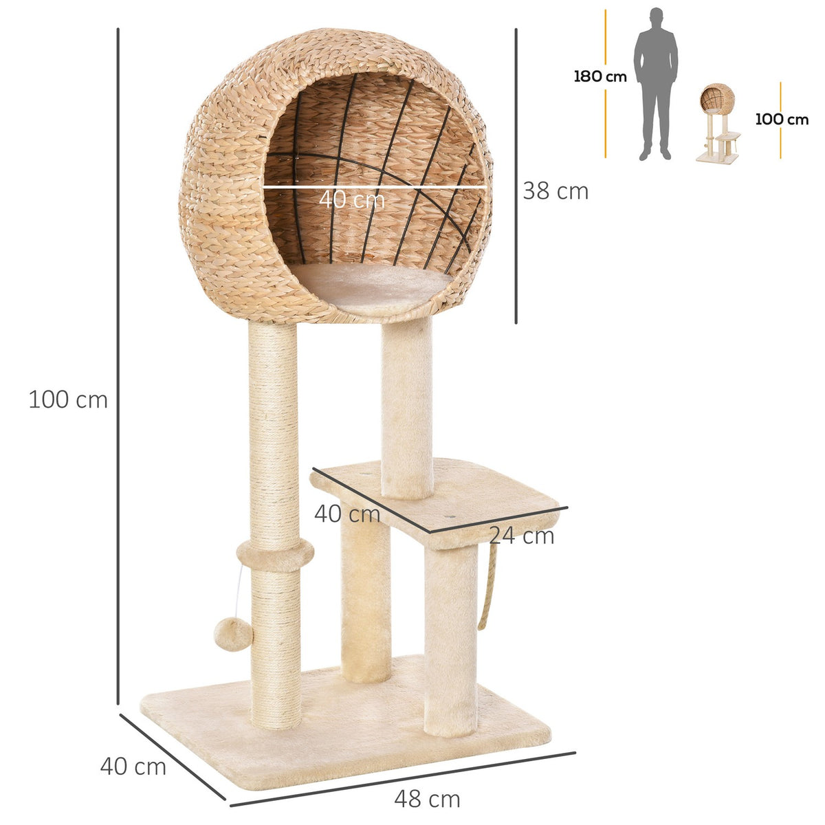 Cat Tree Scratching Post Kitten Furniture With Cat Cave Ball Toy Sisal Soft Plush Beige Height 100Cm