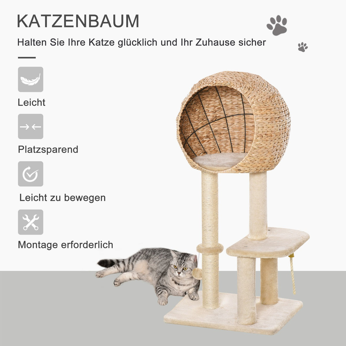 Cat Tree Scratching Post Kitten Furniture With Cat Cave Ball Toy Sisal Soft Plush Beige Height 100Cm