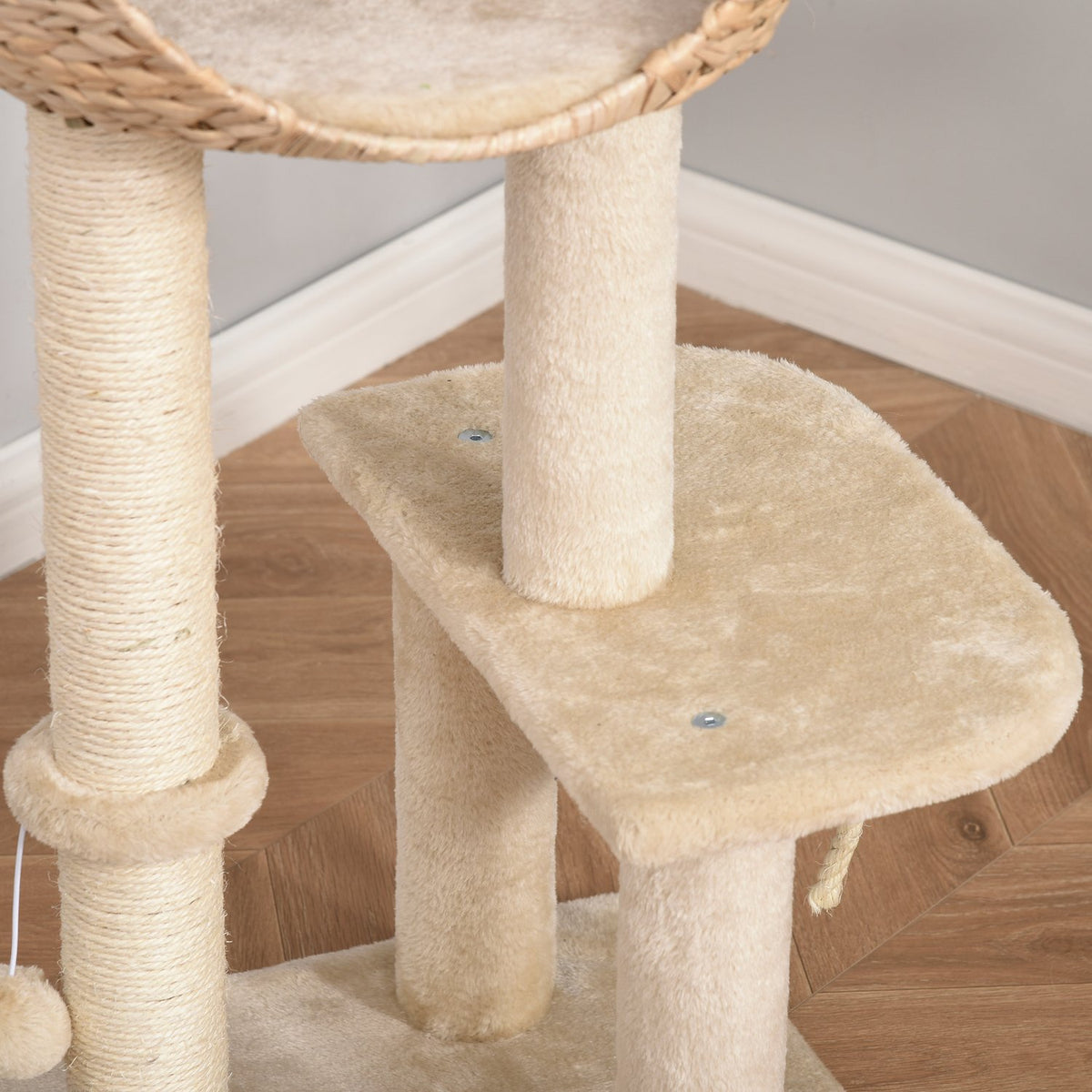 Cat Tree Scratching Post Kitten Furniture With Cat Cave Ball Toy Sisal Soft Plush Beige Height 100Cm