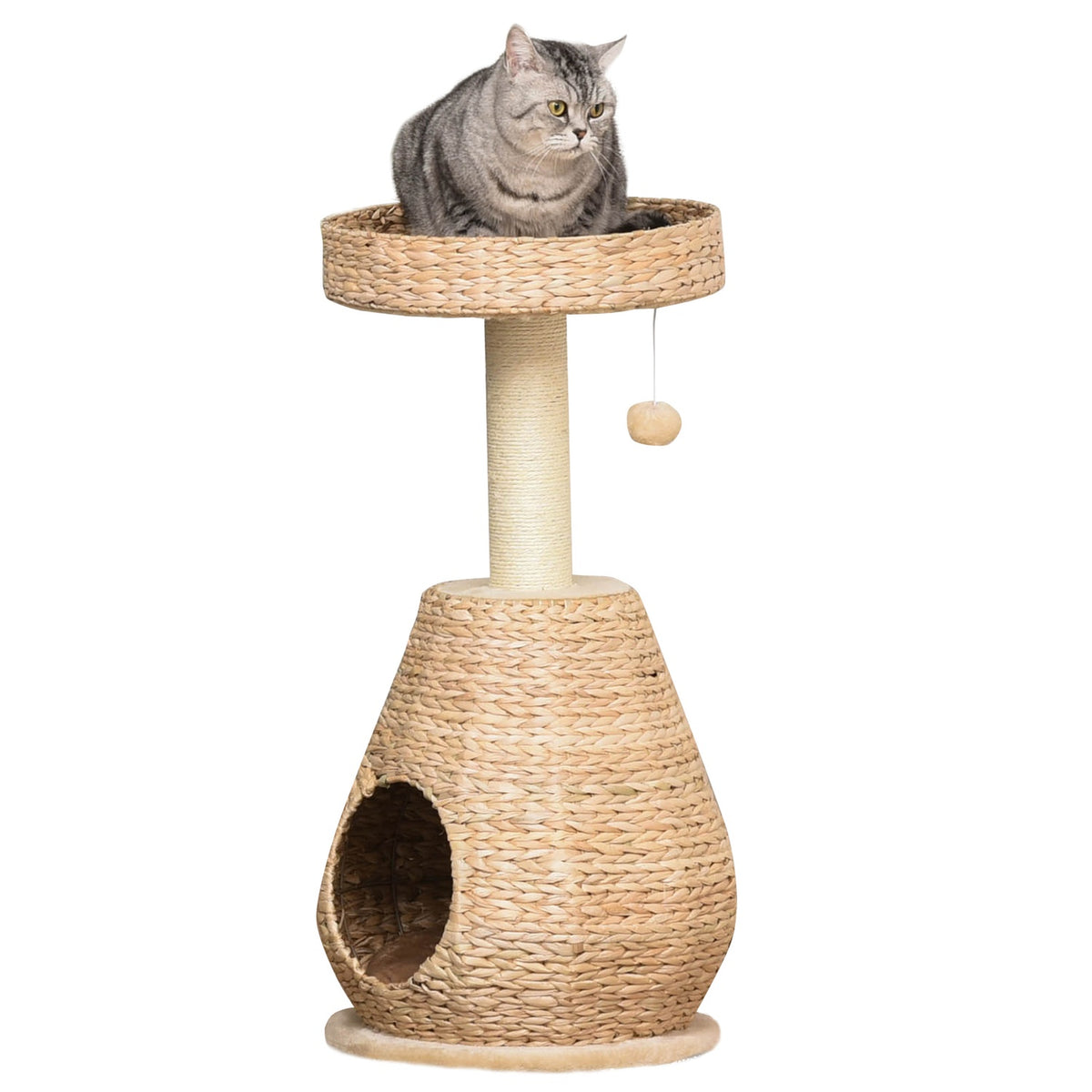 Cat Tree Scratching Post Kitten Furniture With Cat Cave Ball Toy Sisal Soft Plush Yellow Height 82.5Cm
