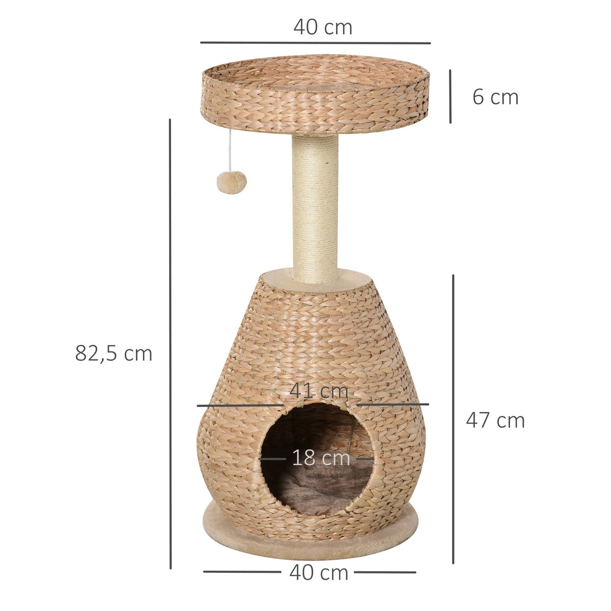 Cat Tree Scratching Post Kitten Furniture With Cat Cave Ball Toy Sisal Soft Plush Yellow Height 82.5Cm