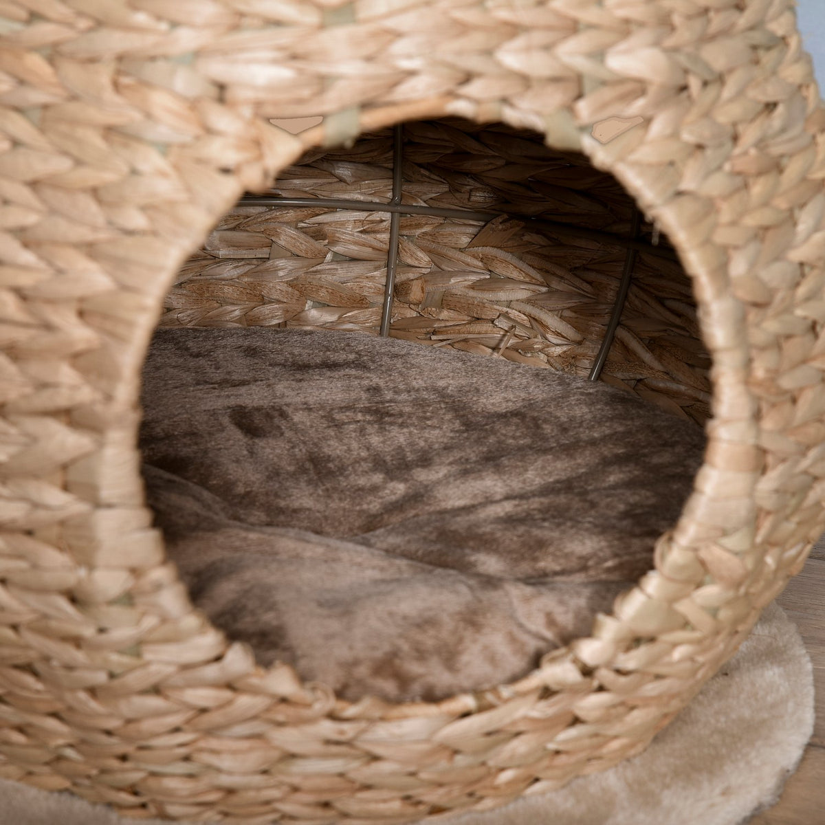 Cat Tree Scratching Post Kitten Furniture With Cat Cave Ball Toy Sisal Soft Plush Yellow Height 82.5Cm