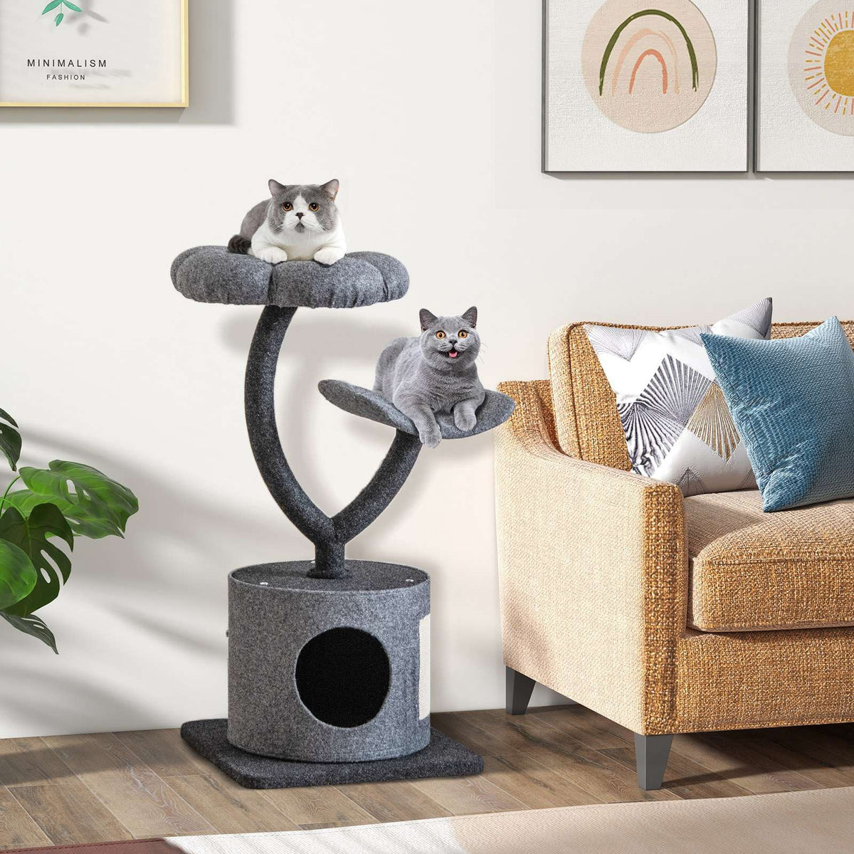 Cat Tree Tower With Metal Frame, Condo, 35-Inch, Gray
