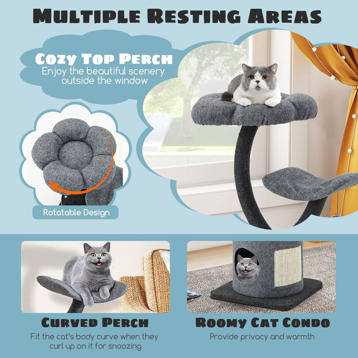 Cat Tree Tower With Metal Frame, Condo, 35-Inch, Gray
