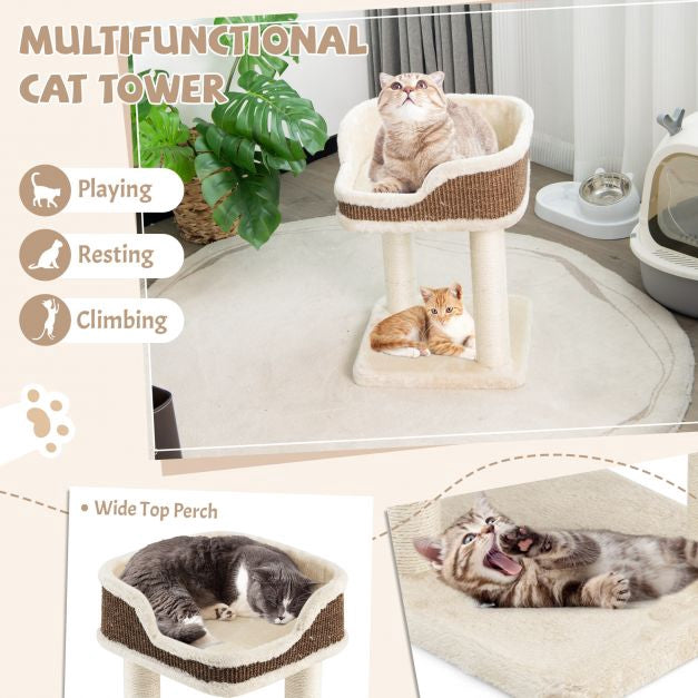 Cat Tree Tower With Top Perch, Sisal Posts, Beige