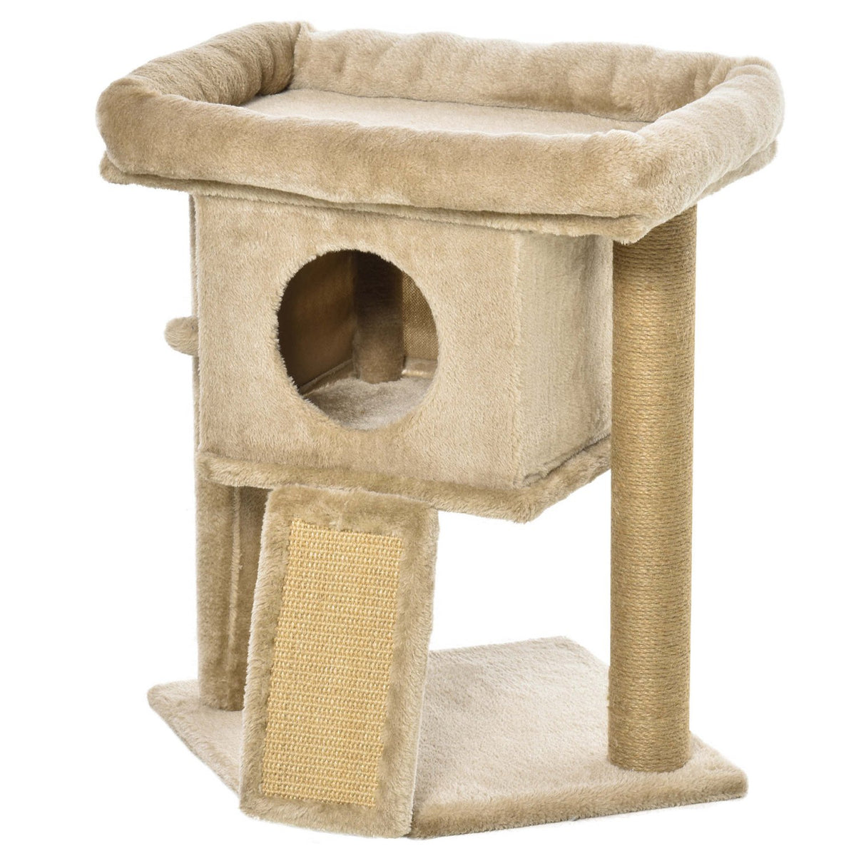 Cat Tree With Jute Scratching Mat Perch Hanging Ball Scratching Board Mdf Plush Jute Coffee With Door Hole