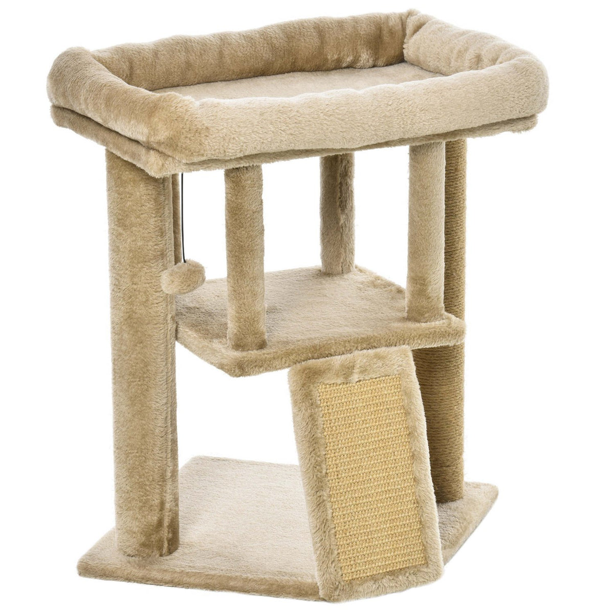 Cat Tree With Jute Scratching Mat Perch Hanging Ball Scratching Board Mdf Plush Jute Coffee With Door Hole