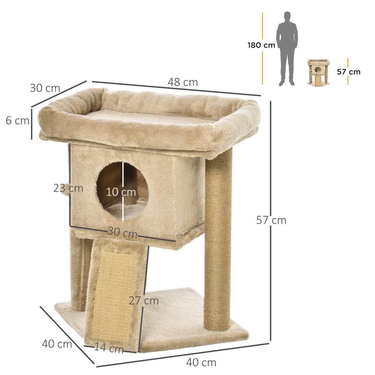 Cat Tree With Jute Scratching Mat Perch Hanging Ball Scratching Board Mdf Plush Jute Coffee With Door Hole