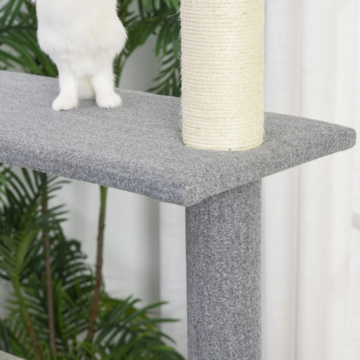 Cat Tree With Scratching Options Four-Tier Climbing Tree, Plush Seat, Cave, Grey&White, 61X49X160.5Cm