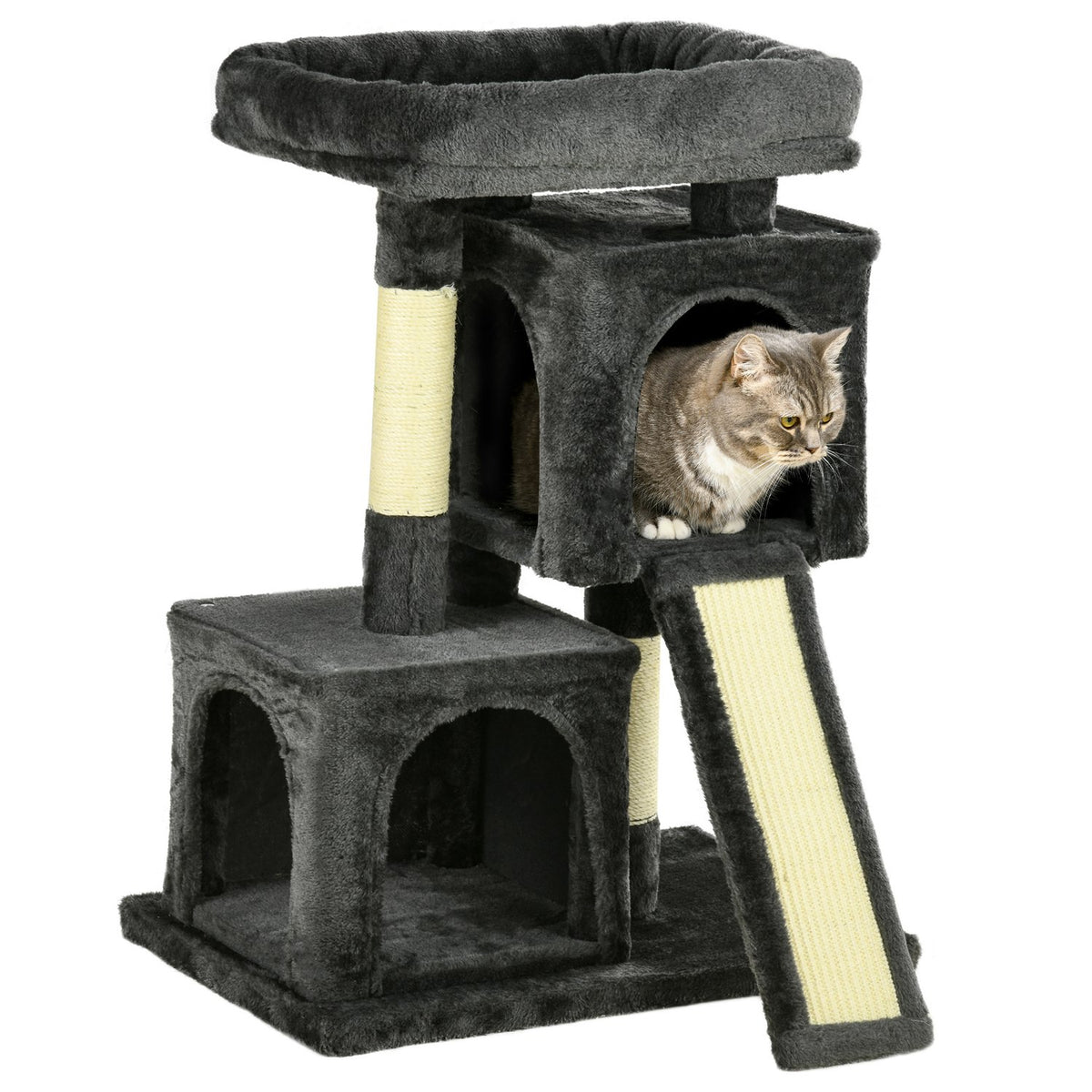 Cat Tree With Sisal Columns, Cat Scratching Post, Cat Climbing Tree, Cat Tree, Dark Gray, 59 X 39 X 83 Cm