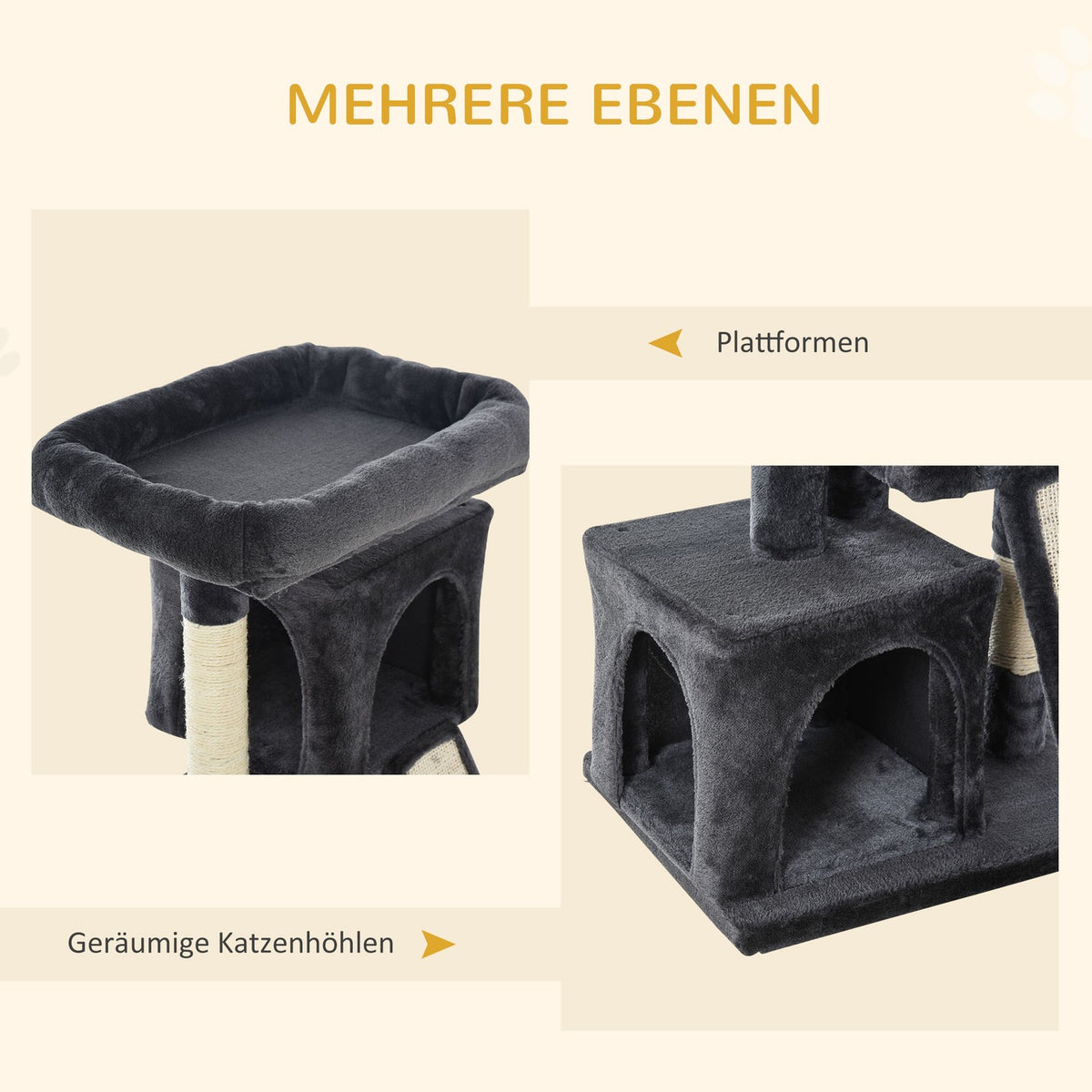Cat Tree With Sisal Columns, Cat Scratching Post, Cat Climbing Tree, Cat Tree, Dark Gray, 59 X 39 X 83 Cm