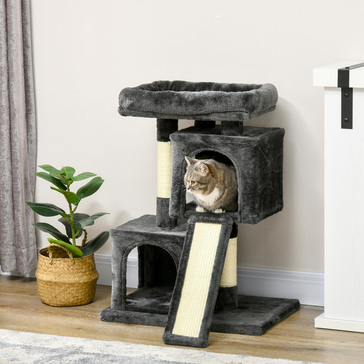 Cat Tree With Sisal Columns, Cat Scratching Post, Cat Climbing Tree, Cat Tree, Dark Gray, 59 X 39 X 83 Cm