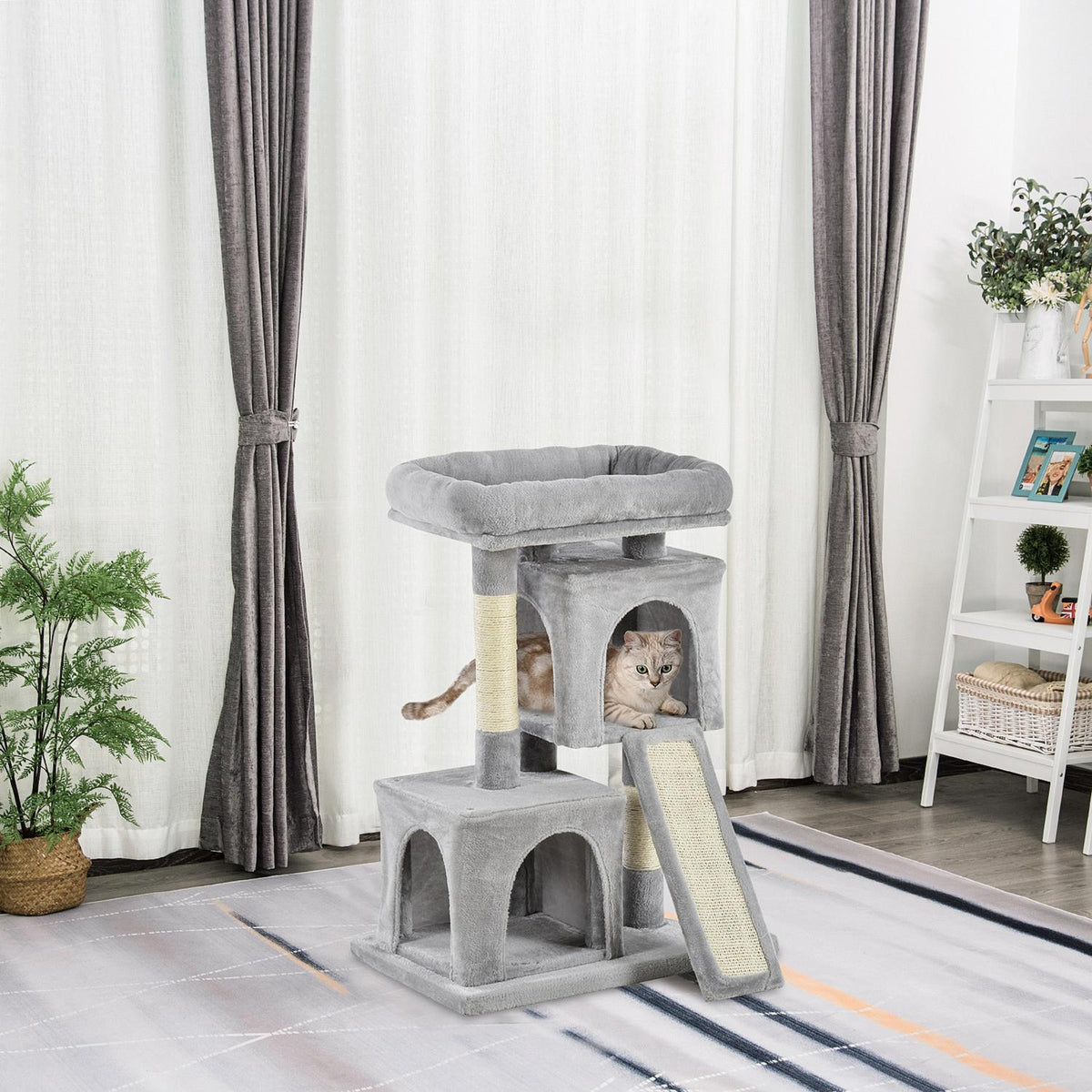 Cat Tree With Sisal Columns, Light Gray, 59X39X83Cm