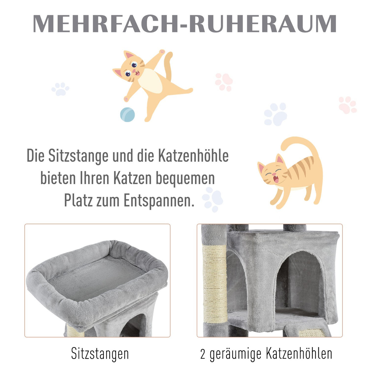 Cat Tree With Sisal Columns, Light Gray, 59X39X83Cm