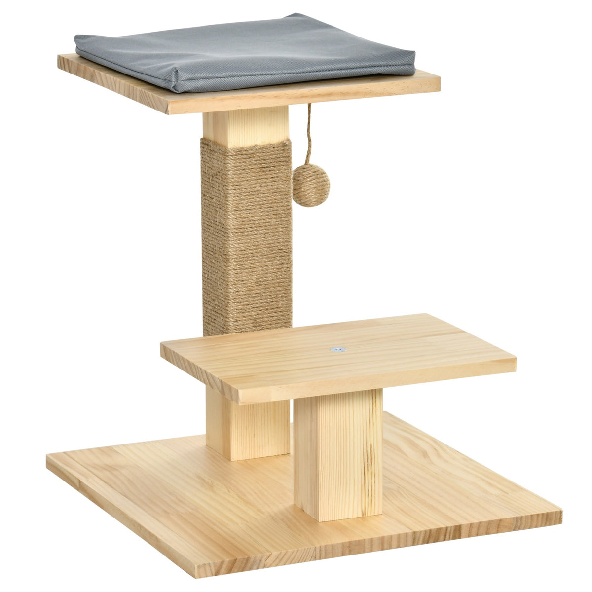 Cat Tree Wood Indoor & Outdoor Jute Cushion 2 Platforms Natural 40X40X43Cm