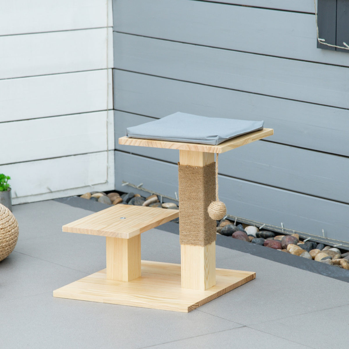 Cat Tree Wood Indoor & Outdoor Jute Cushion 2 Platforms Natural 40X40X43Cm