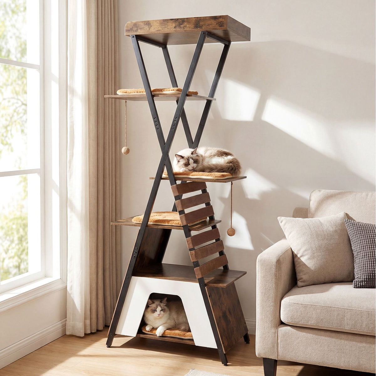 Cat Tree for Indoor Cats, 185 cm, Condo and Perch