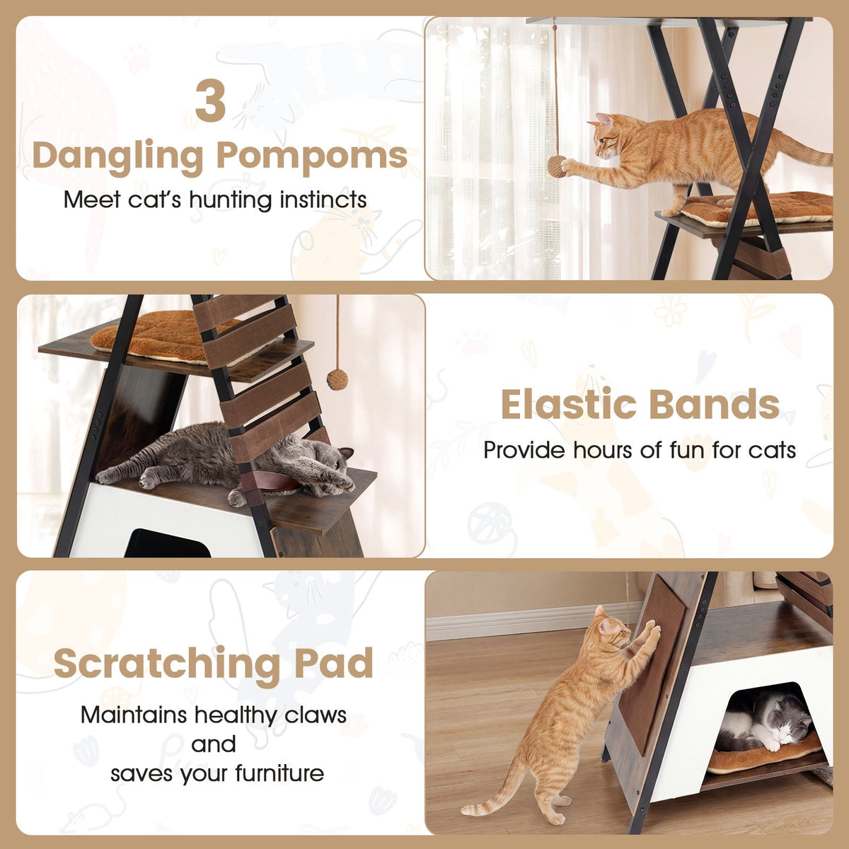 Cat Tree for Indoor Cats, 185 cm, Condo and Perch