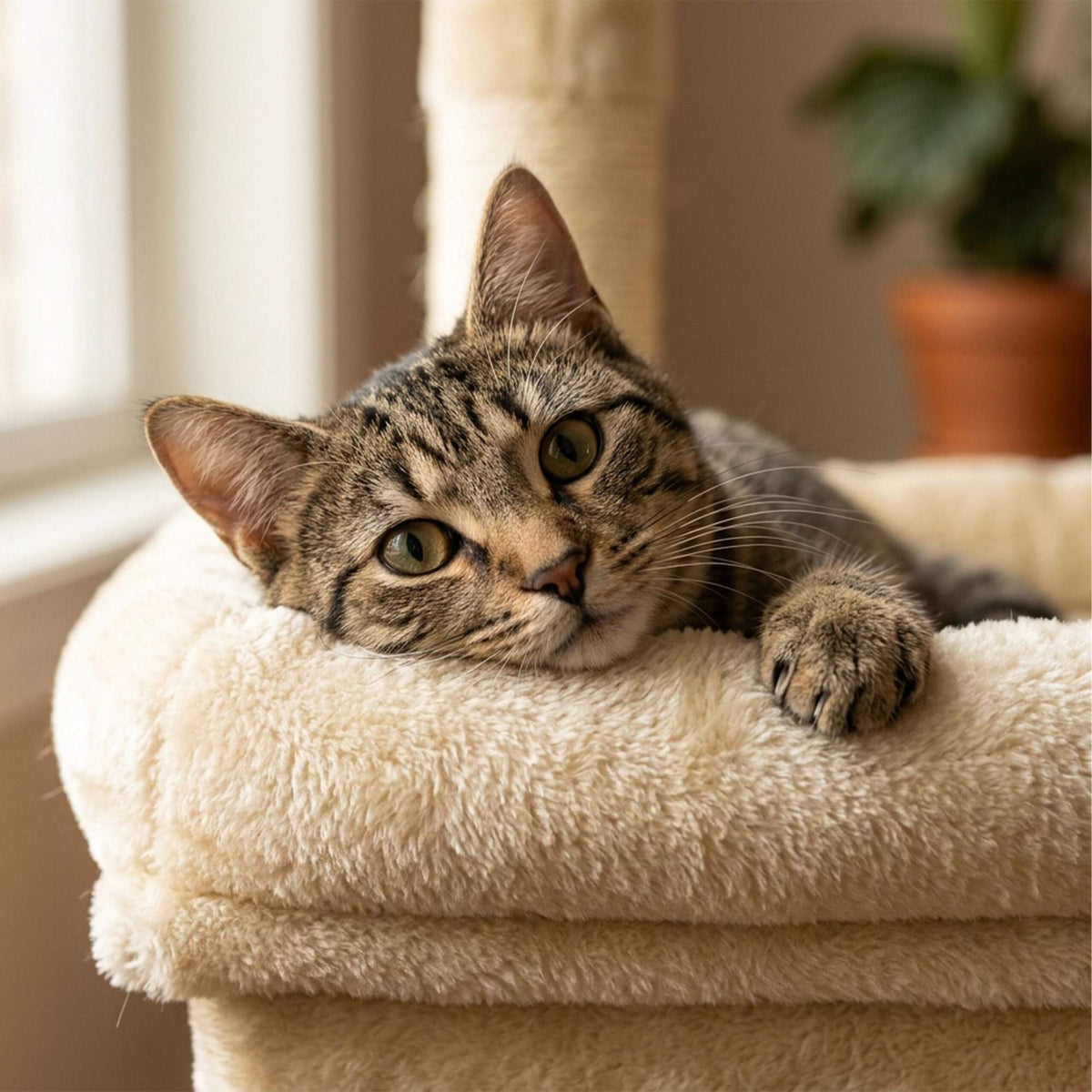 Cat Tree with 2 Caves & Bed, Beige, 71 cm