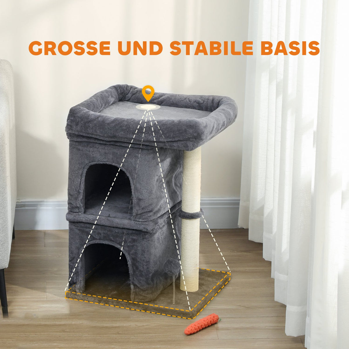 Cat Tree with 2 Caves, Platform, Sisal Posts, Dark Gray
