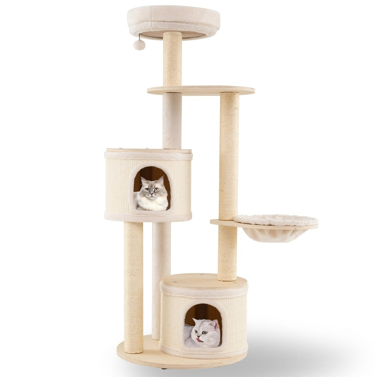 Cat Tree with 2 Houses, Basket, Sisal Posts, 152 cm