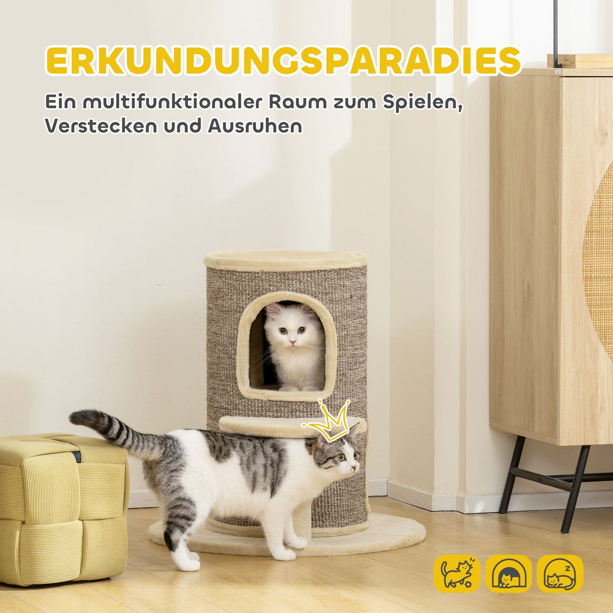 Cat Tree with 2 Levels, Jump Platform, Beige