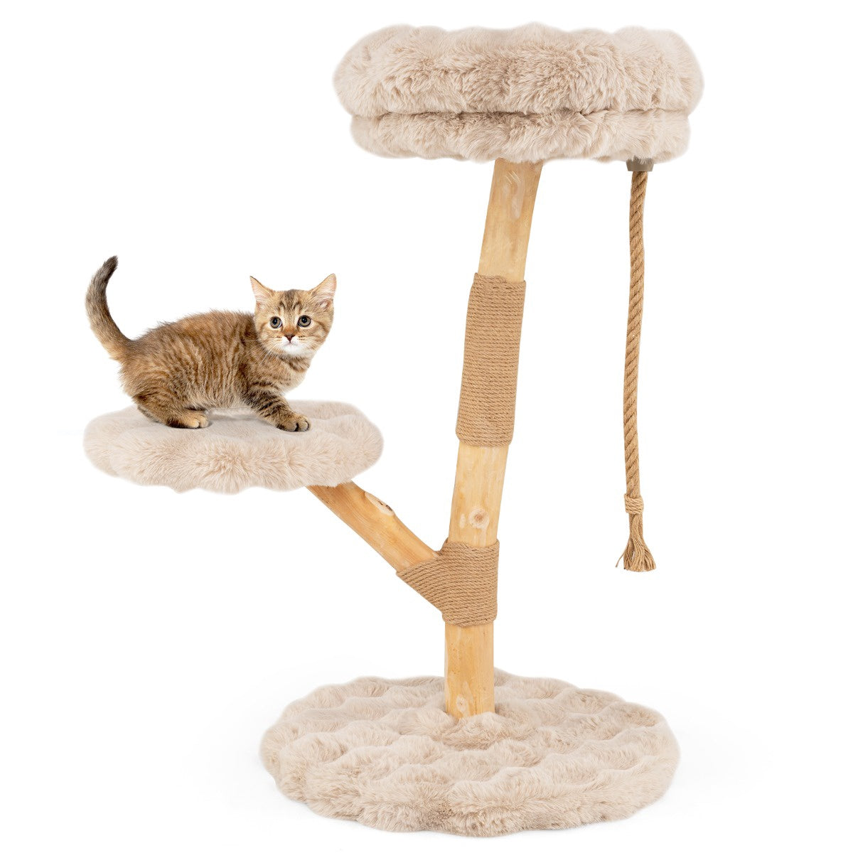 Cat Tree with 3 Plush Platforms, Jute Posts, 90 cm, Beige