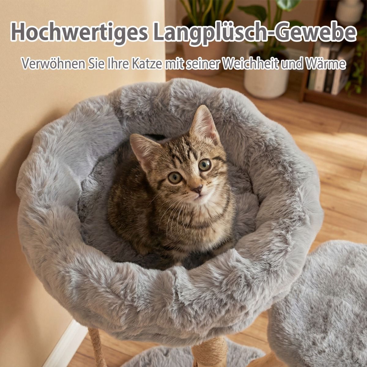 Cat Tree with 3 Plush Platforms, Jute Posts, 90 cm, Grey