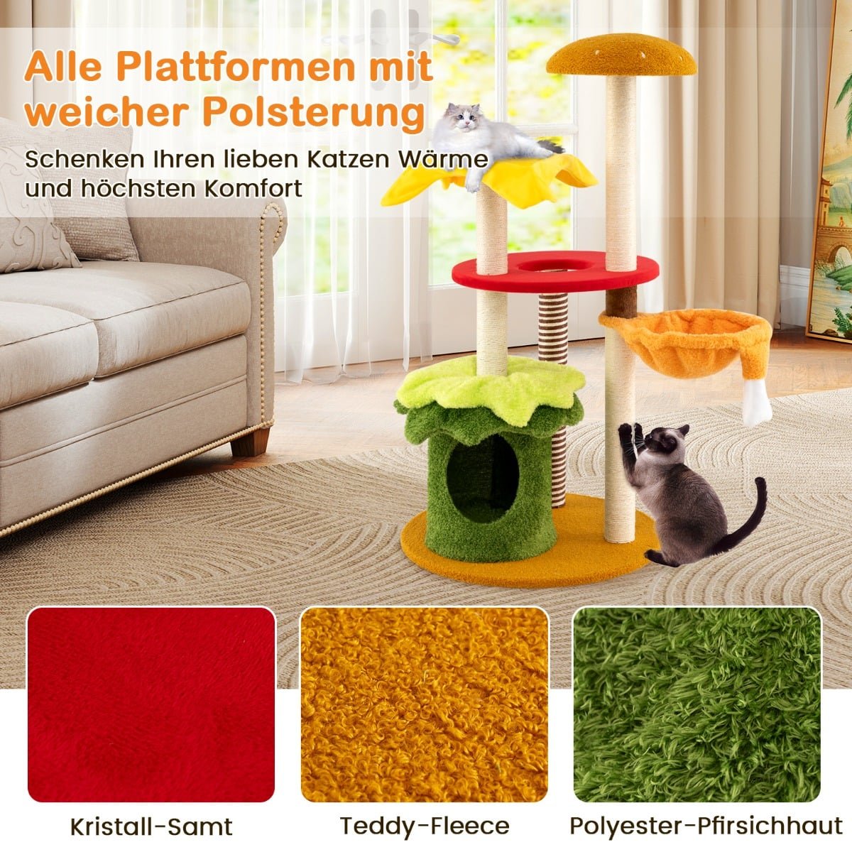 Cat Tree with Basket, Scratching Boards, 117 cm