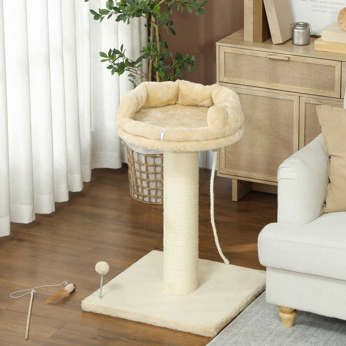 Cat Tree with Bed and Toys, 55x55x83 cm, Beige
