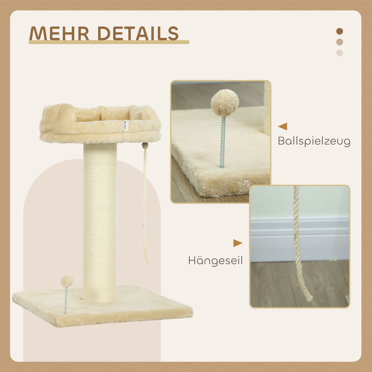 Cat Tree with Bed and Toys, 55x55x83 cm, Beige