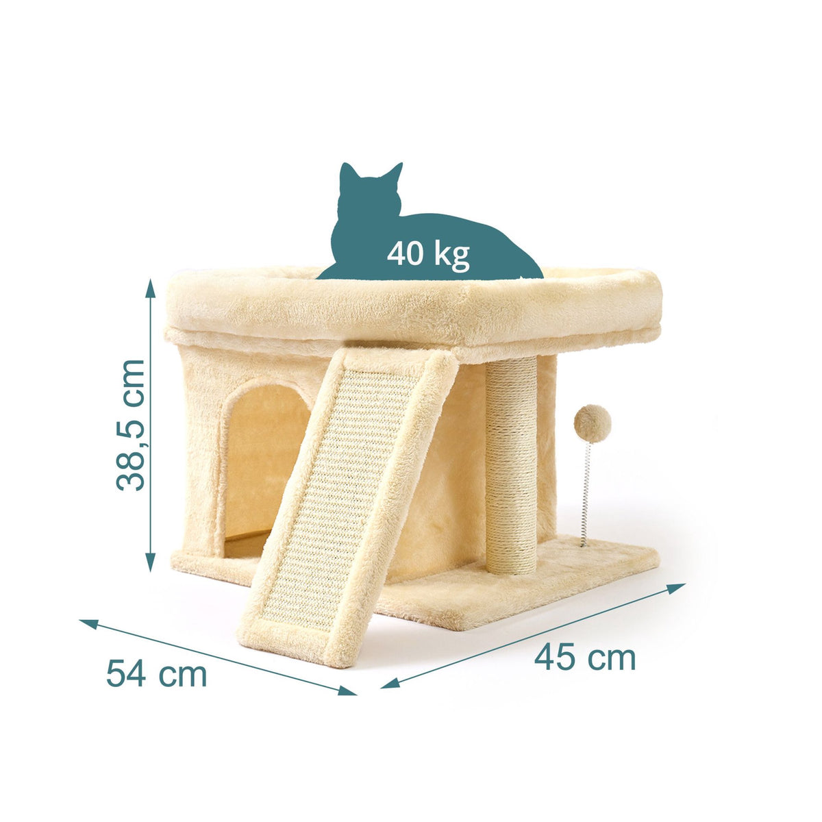 Cat Tree with Cave & Bed, Beige – Sisal & Plush