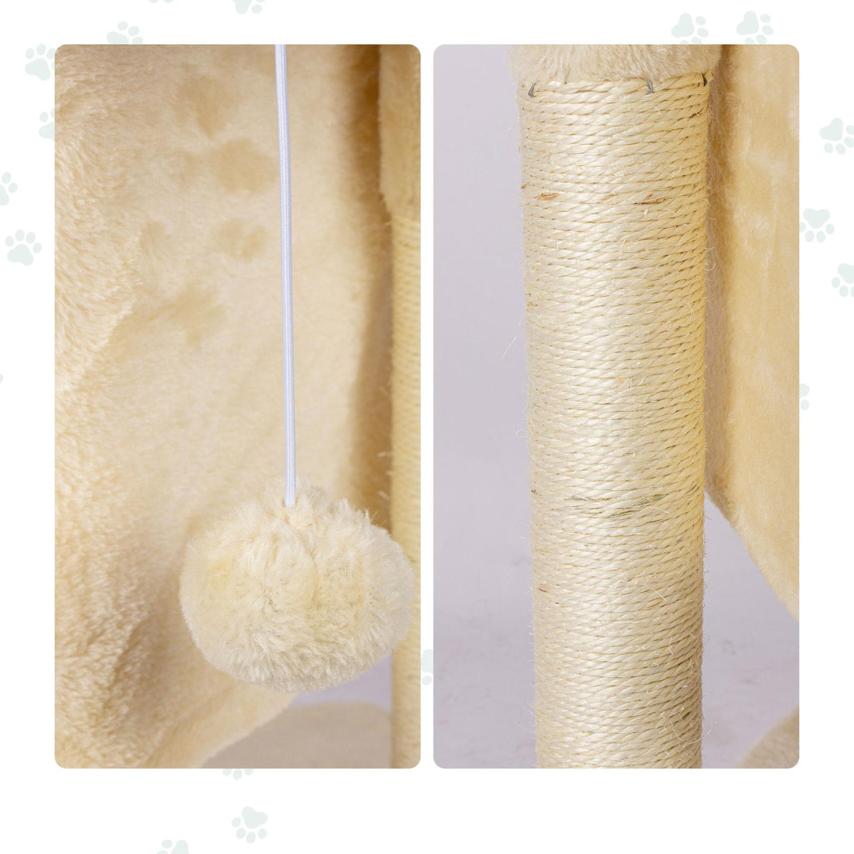 Cat Tree with Cave & Platform, Beige, 60 cm