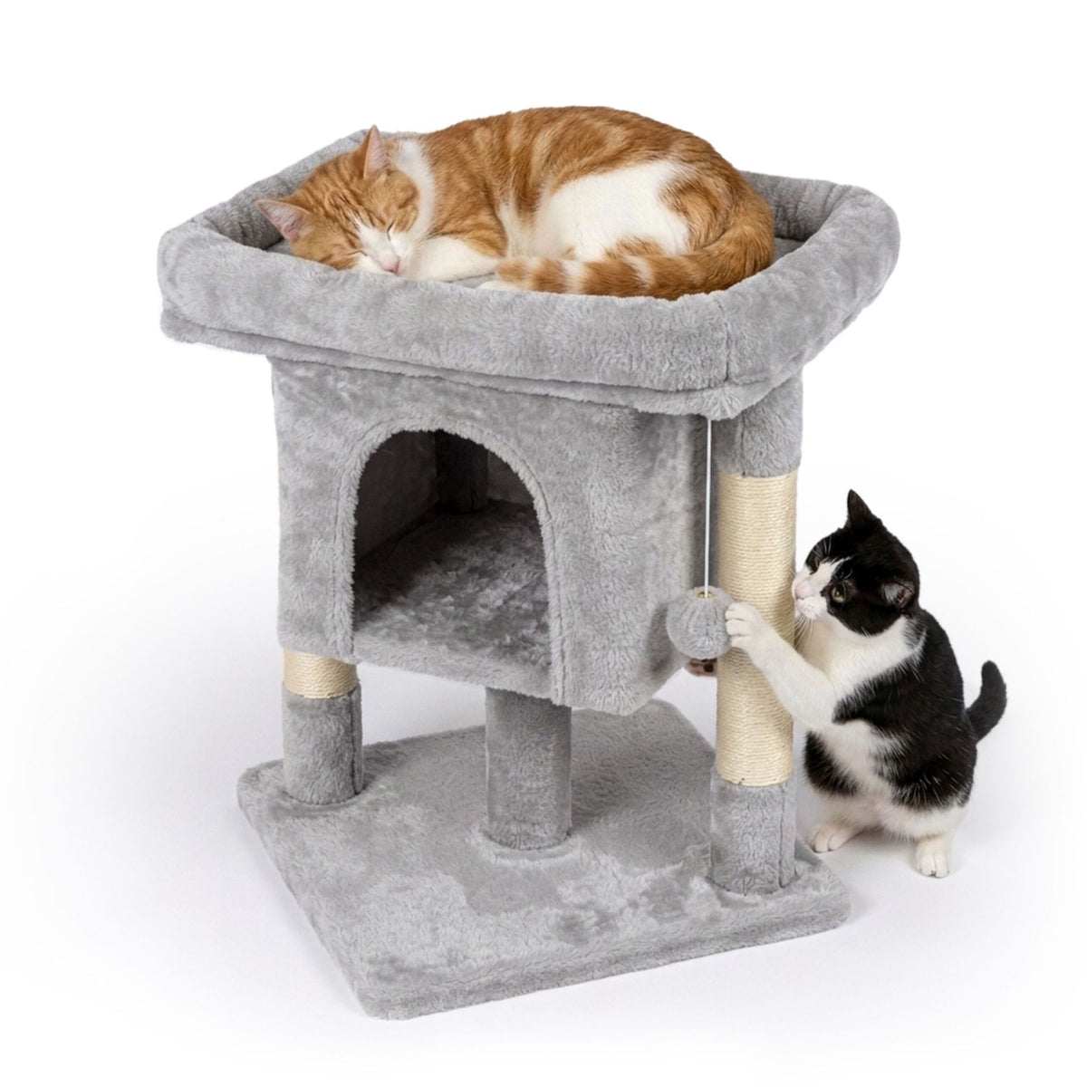 Cat Tree with Cave & Platform, Light Grey, 60cm