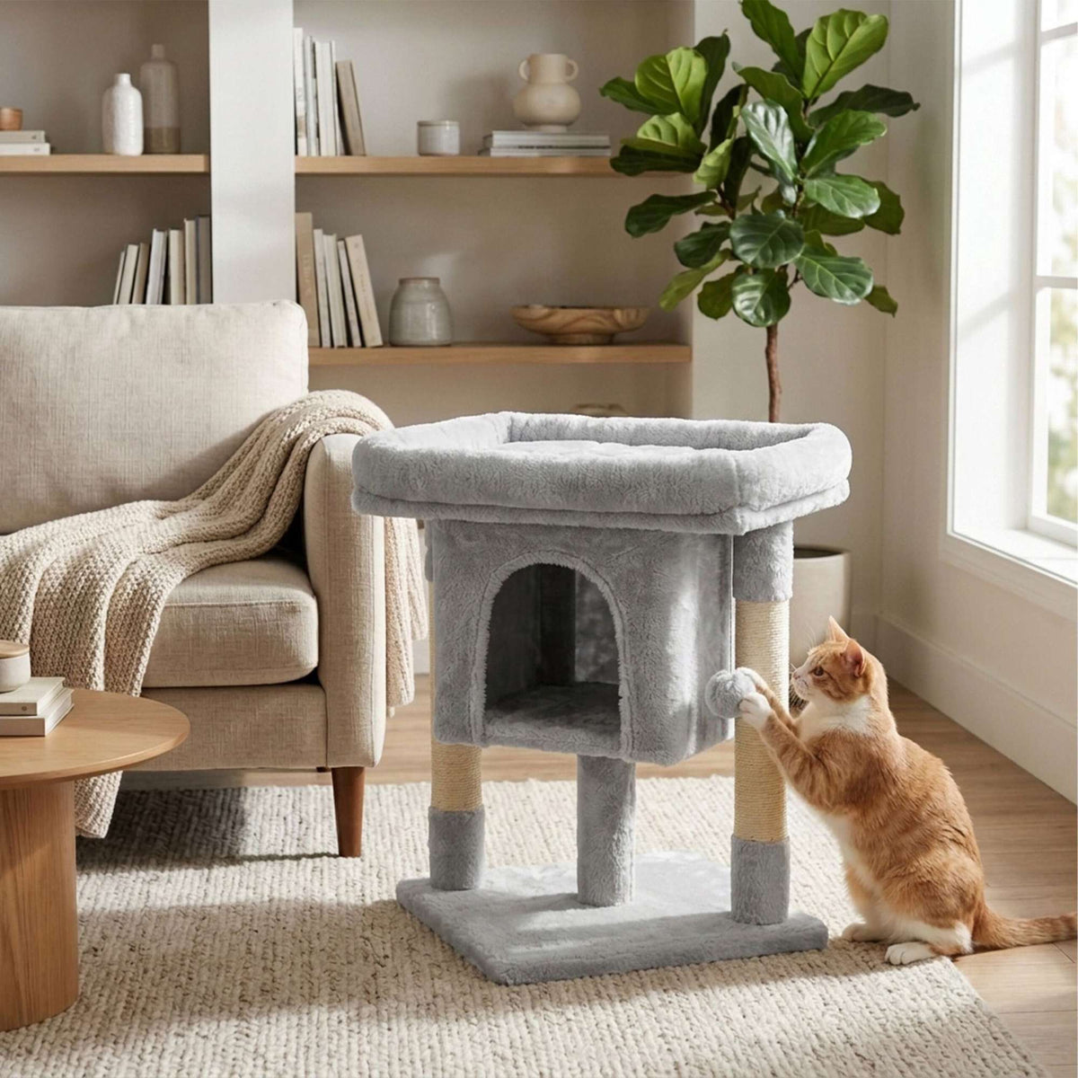 Cat Tree with Cave & Platform, Light Grey, 60cm