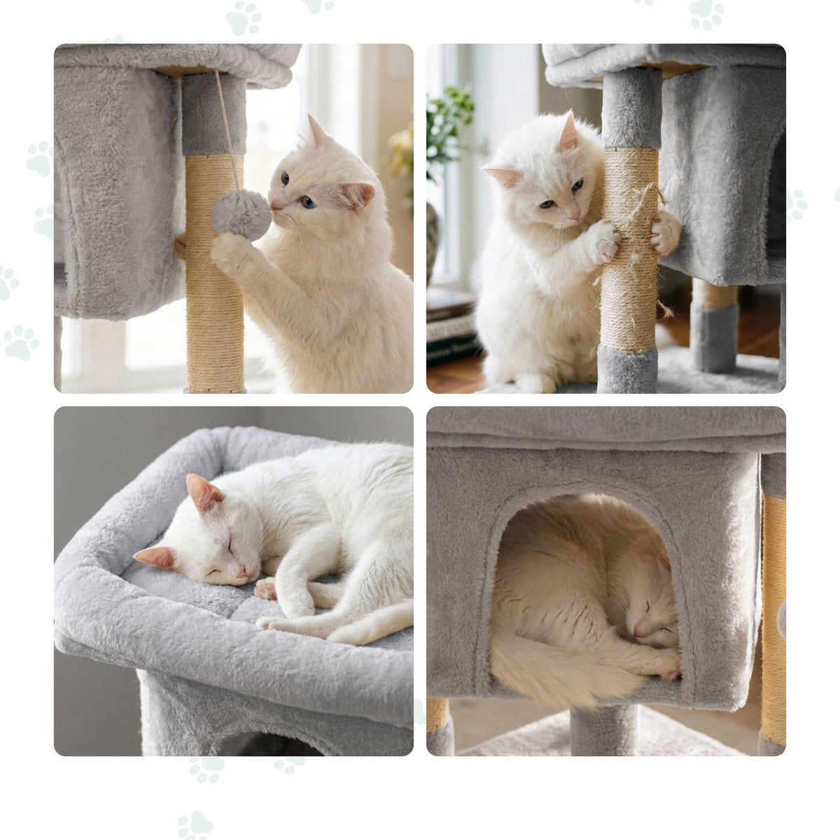 Cat Tree with Cave & Platform, Light Grey, 60cm