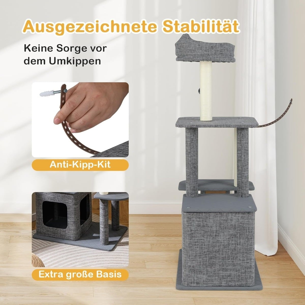 Cat Tree with Cave, Scratching Posts, Sisal Ramp, Ball