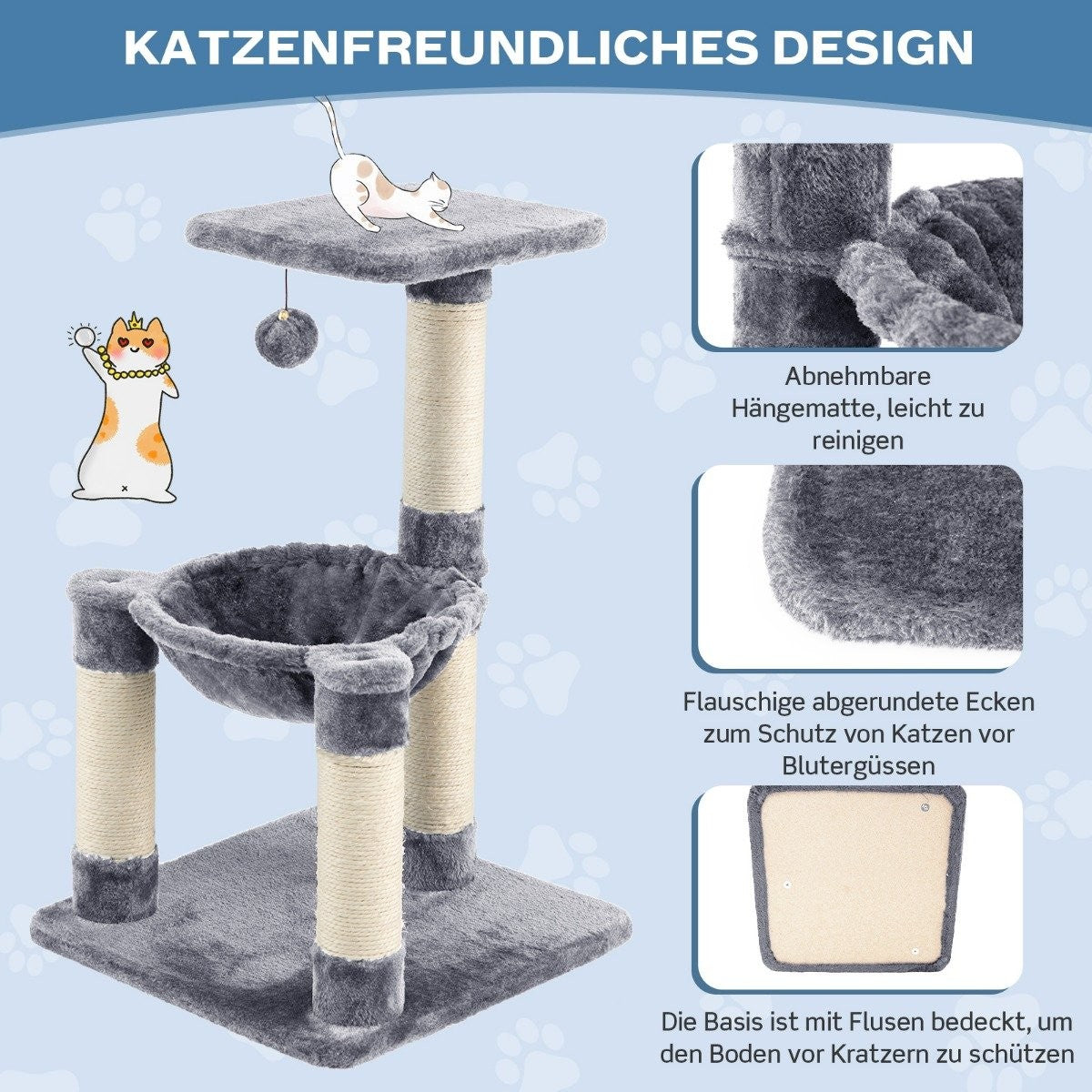 Cat Tree with Hammock, Sisal Posts, Plush Layers