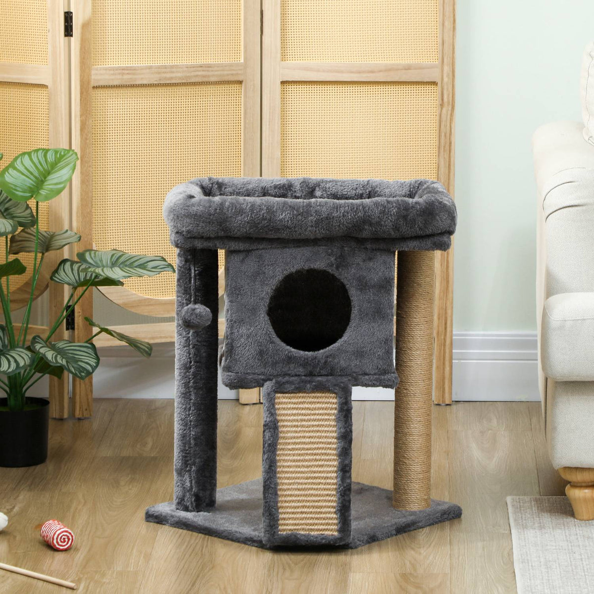Cat Tree with Jute Scratching Mat, Beige, 40x40x57 cm