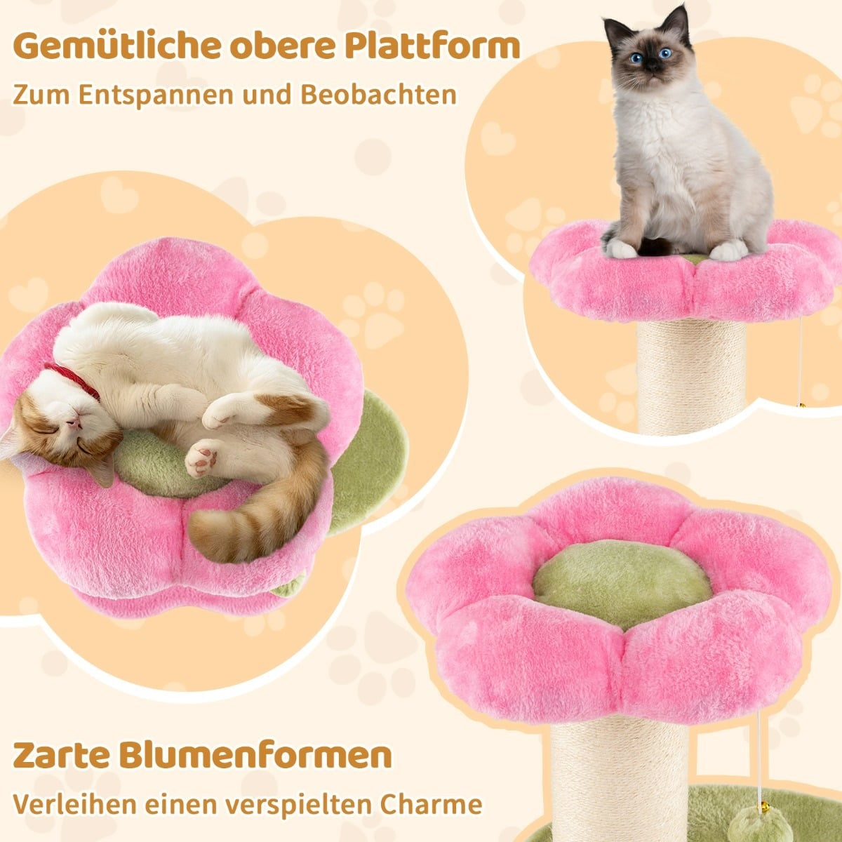 Cat Tree with Plush Seat, Sisal Post, 69 cm, Pink