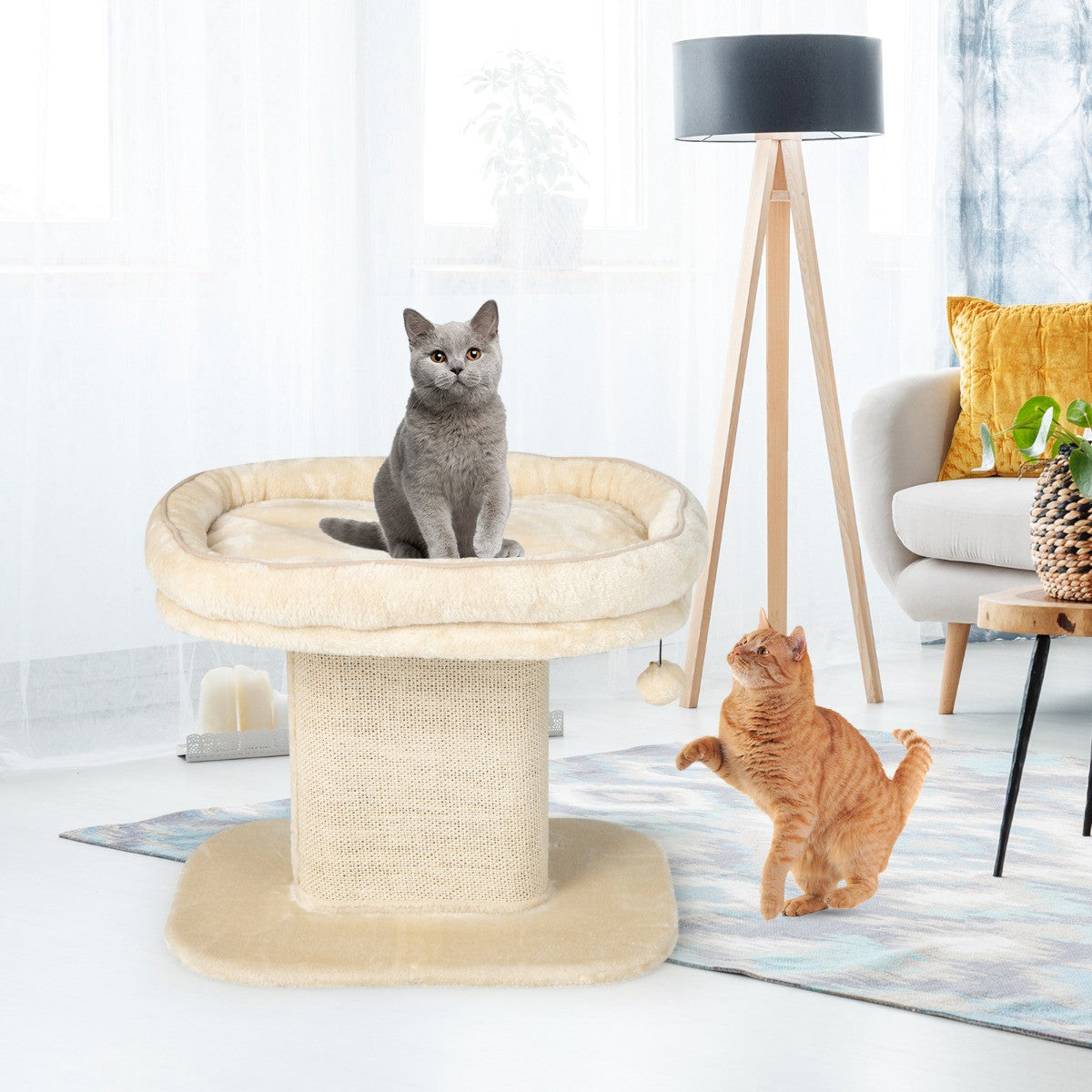 Cat Tree with Plush Seat & Sisal Scratching Board, Beige